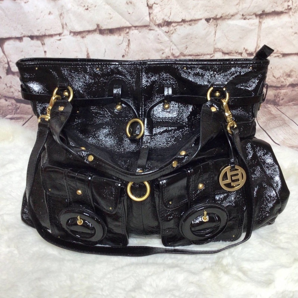 Elliott Luca Estella Patent Leather Black Large Hobo Satchel